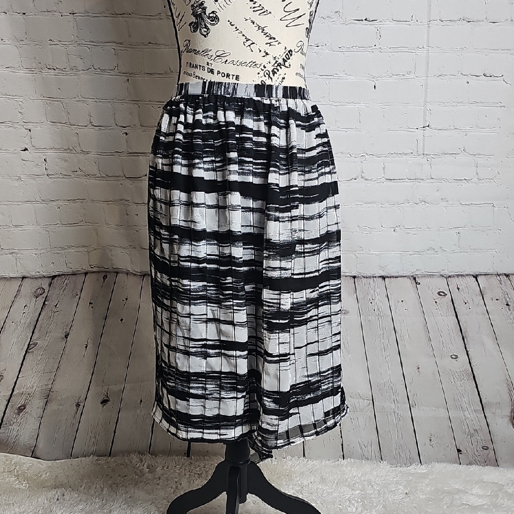 Calvin Klein Black and White Striped Midi Skirt